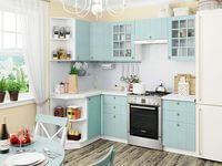 Небольшая угловая кухня в голубом и белом цвете Костанай